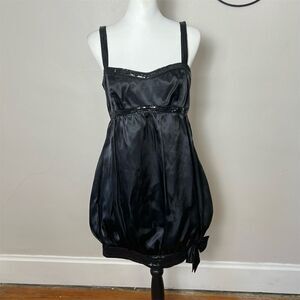 De Laru Women's Black Satin Cocktail Dress Size 9 Sequins & Bow Detail